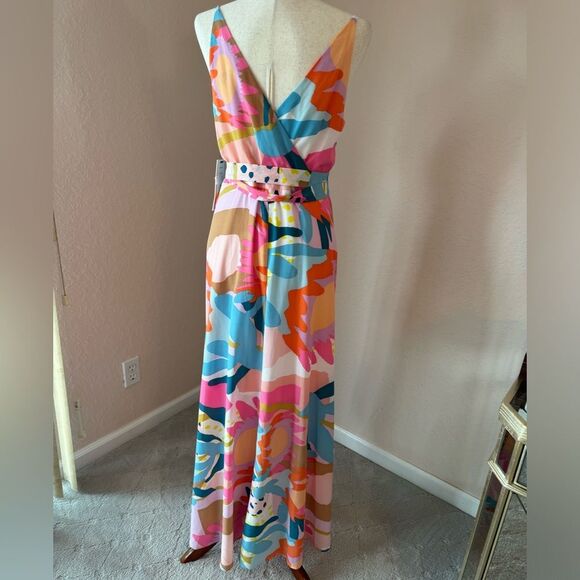 NWT AQUA Floral Print Maxi Dress wrap long summer dress w belt Bloomingdales L - Picture 3 of 15